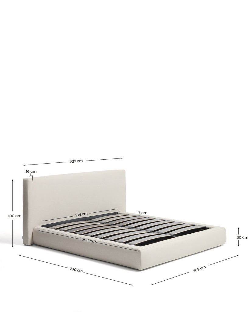 Blok ecru bed with removable covers and folding storage base for mattress 180 x 200cm FSC Mix Credit
