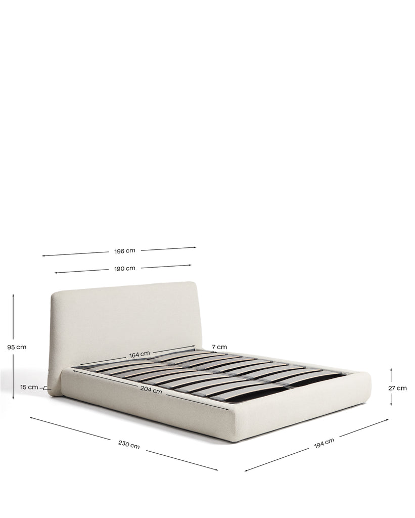 Martina bed with removable covers and folding storage base in ecru chenille for mattress 160 x 200cm