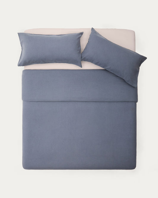 Simmel blue, cotton and linen duvet and pillow cover set, 180 cm bed