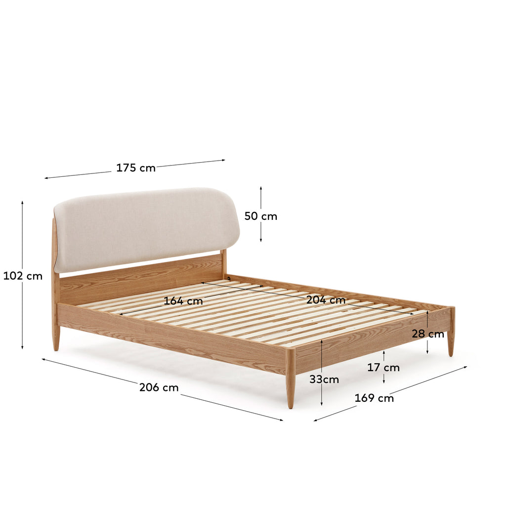Octavia bed in ash plywood and white upholstered headboard FSC Mix Credit 160 x 200 cm