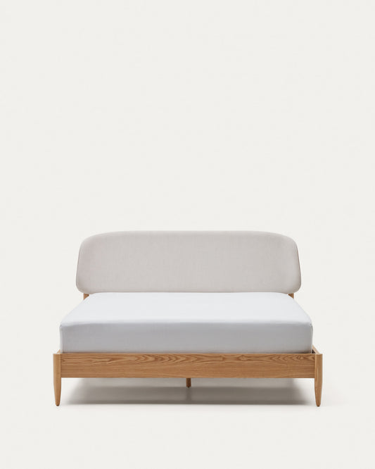 Octavia bed in ash plywood and white upholstered headboard FSC Mix Credit 160 x 200 cm