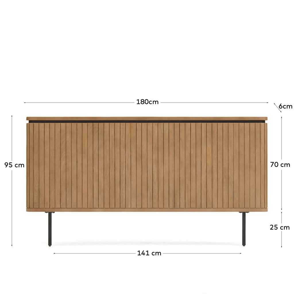 Licia solid mango wood and metal headboard with a black finish for a bed up to 180 cm