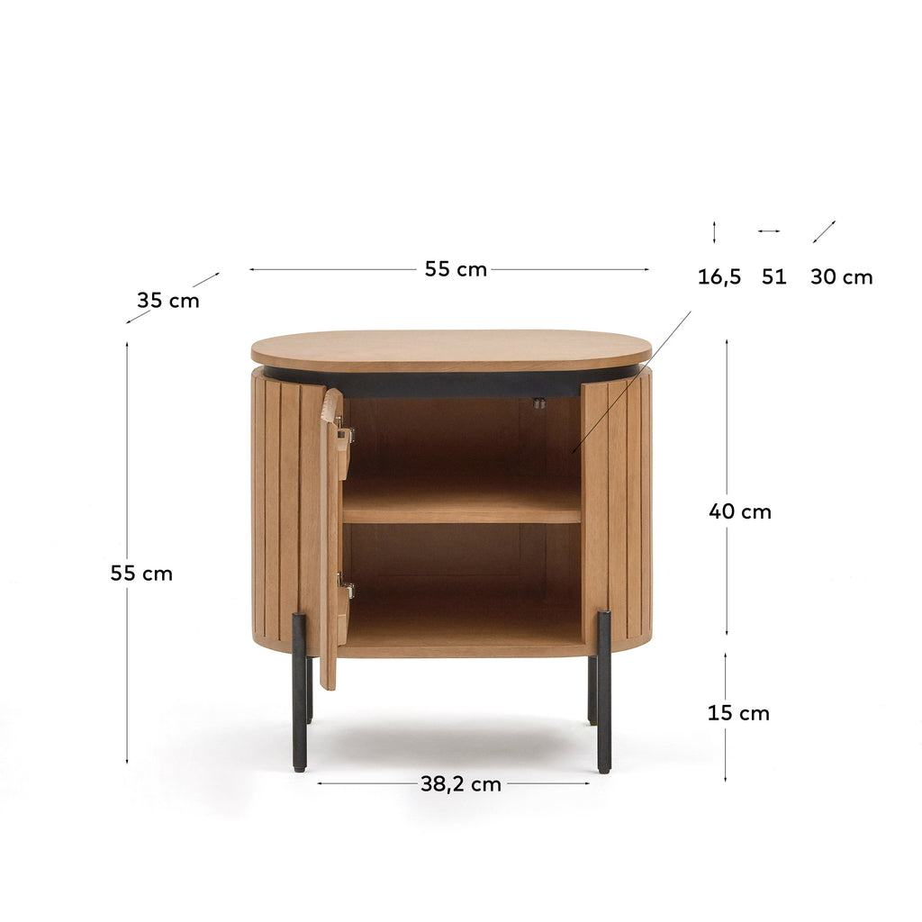 Licia mango wood bedside table with 1 door, with a natural finish and metal, 55 x 55 cm