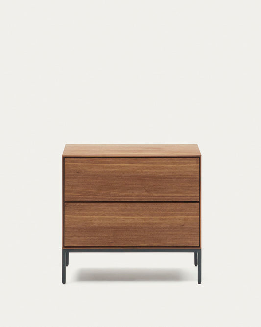 Vedrana beside table, 2 walnut veneer drawers, and black steel legs, 60 x 55 cm