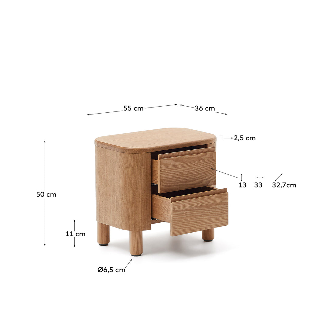 Salaya bedside table in ash plywood FSC Mix Credit, 55 cm x 50 cm