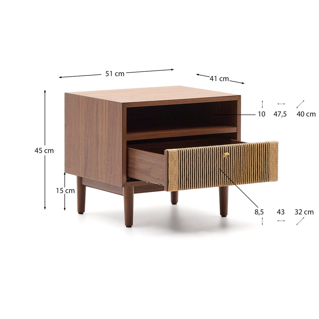 Elan bedside table in veneer and solid walnut with cord 51x45cm FSC Mix Credit