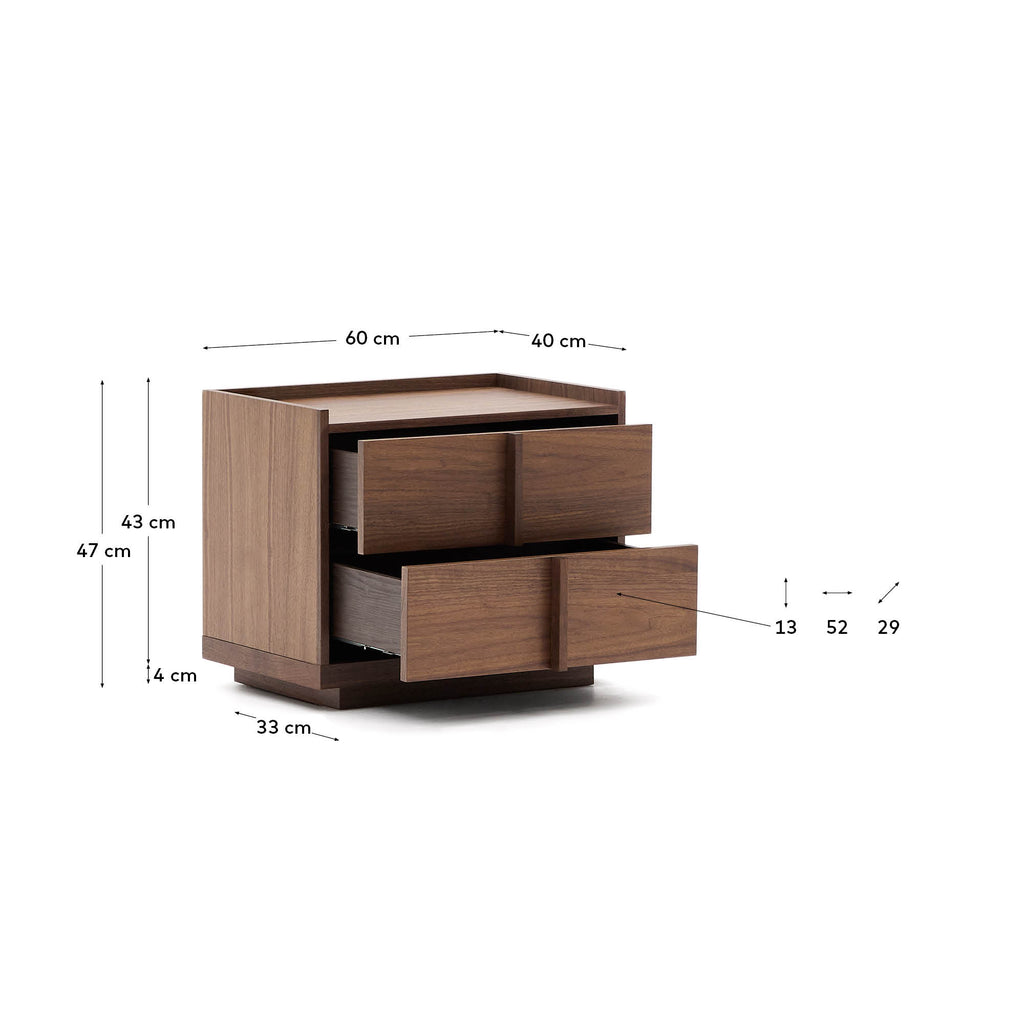 Onix bedside table, 2 drawers,  walnut veneer in a dark finish, 60 x 47 cm FSC Mix Credit