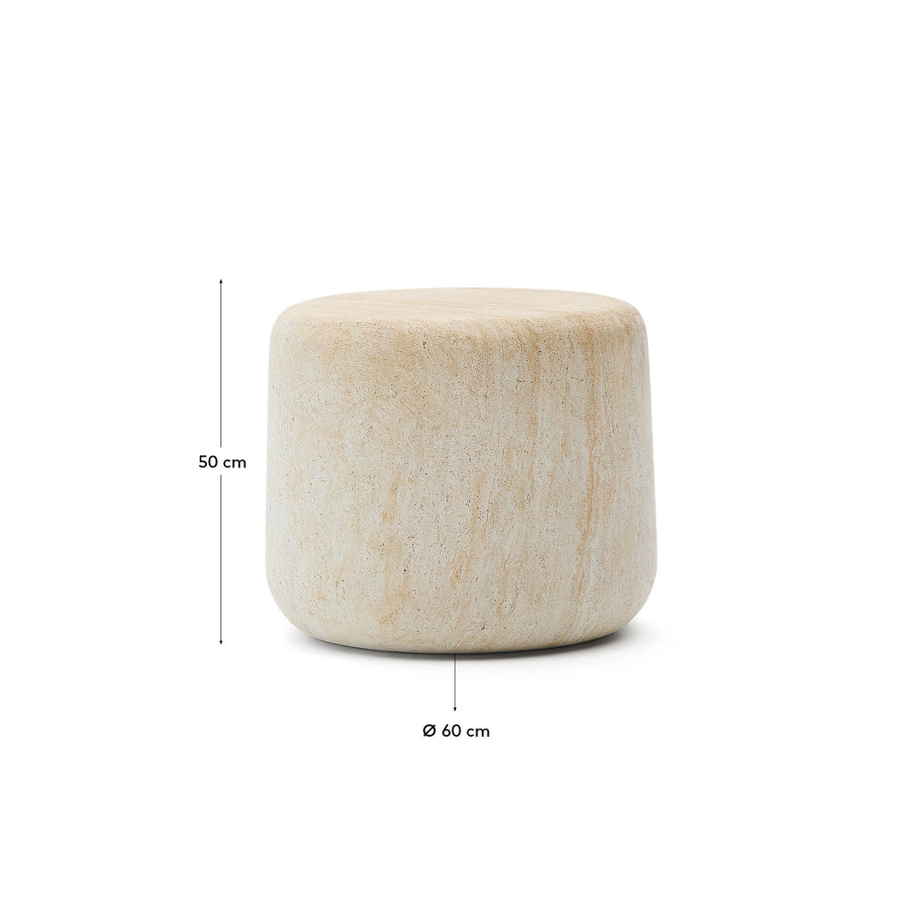 Drasi cement side table with travertine-effect finish Ø60cm