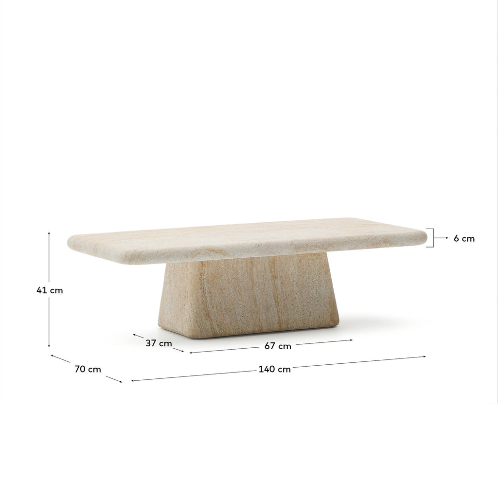 Drasi coffee table in cement with travertine-effect finish 140 x 70cm