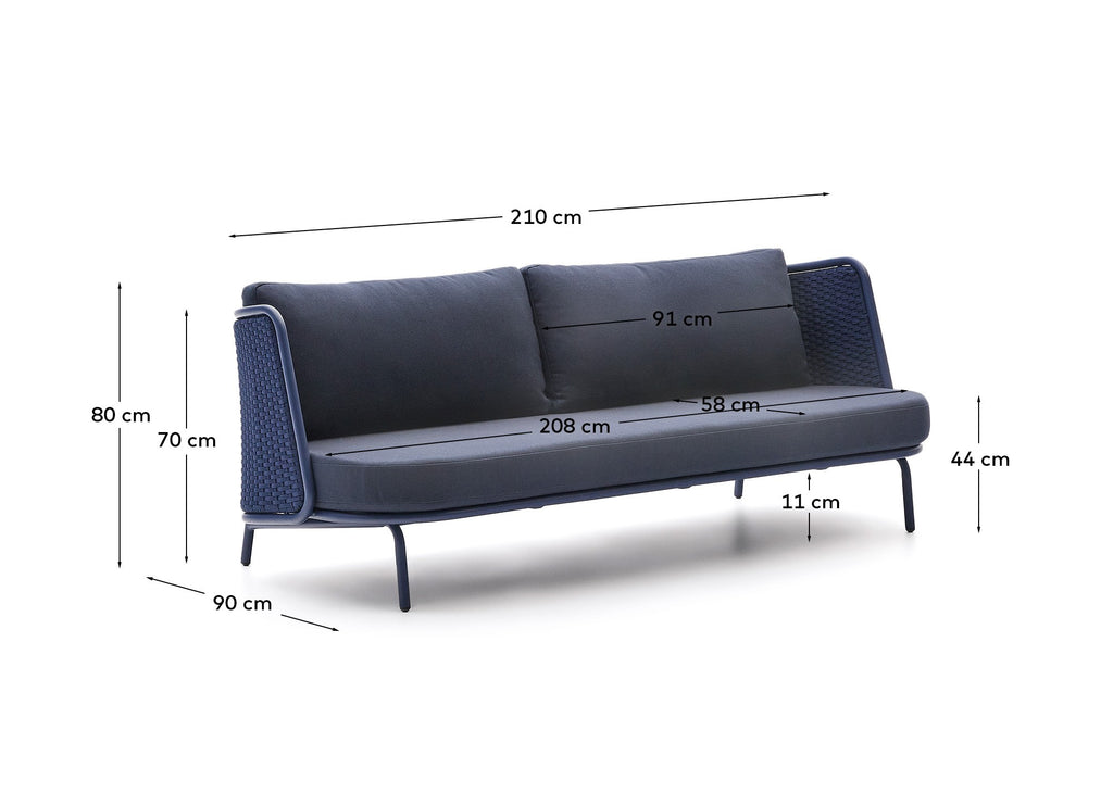 Sedalis outdoor 3-seater sofa in aluminium and blue rope cord 210cm