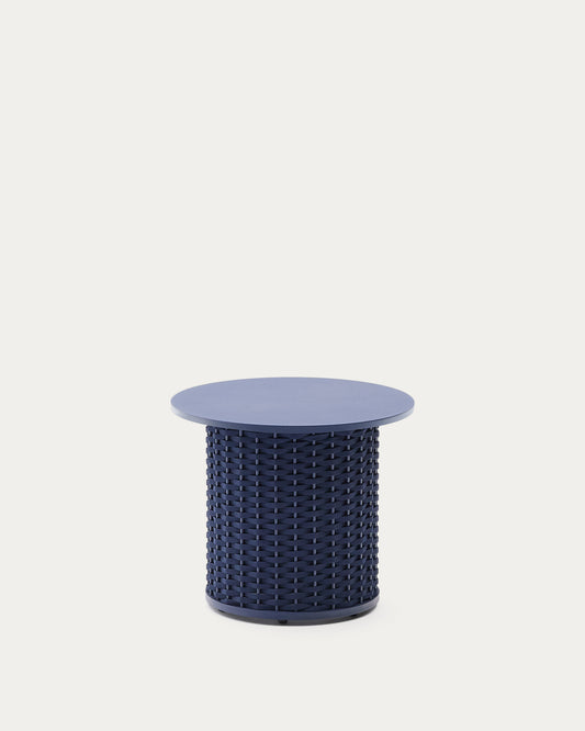 Sedalis outdoor side table in aluminium and blue rope cord Ø50cm