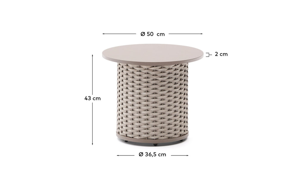 Sedalis outdoor side table in aluminium and taupe rope cord Ø50cm