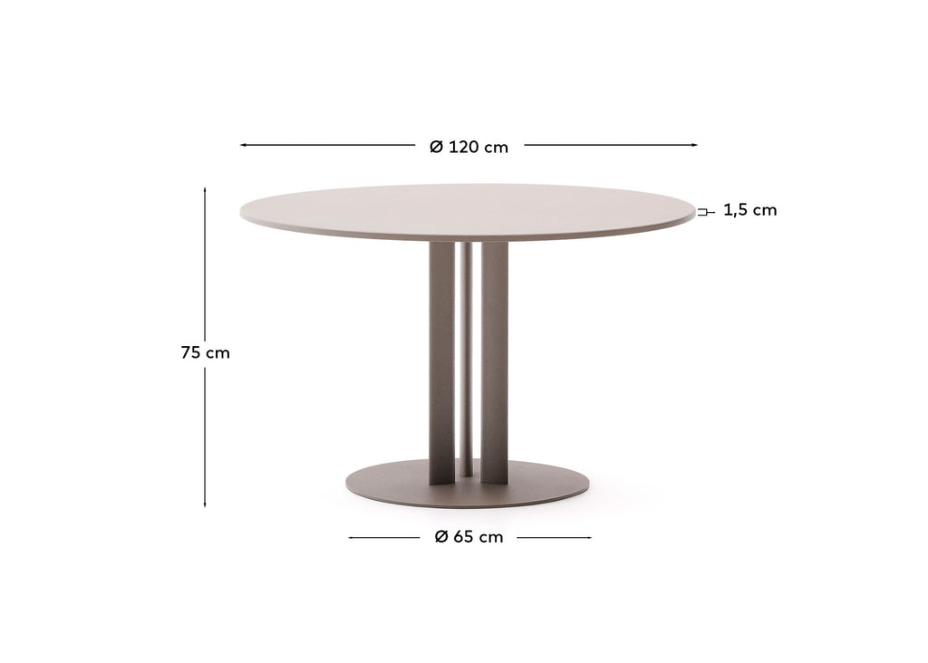 Sedalis round outdoor table in steel with taupe aluminium top Ø120cm