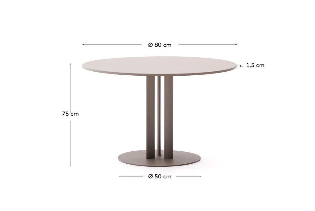 Sedalis round outdoor table in steel with taupe aluminium top Ø80cm