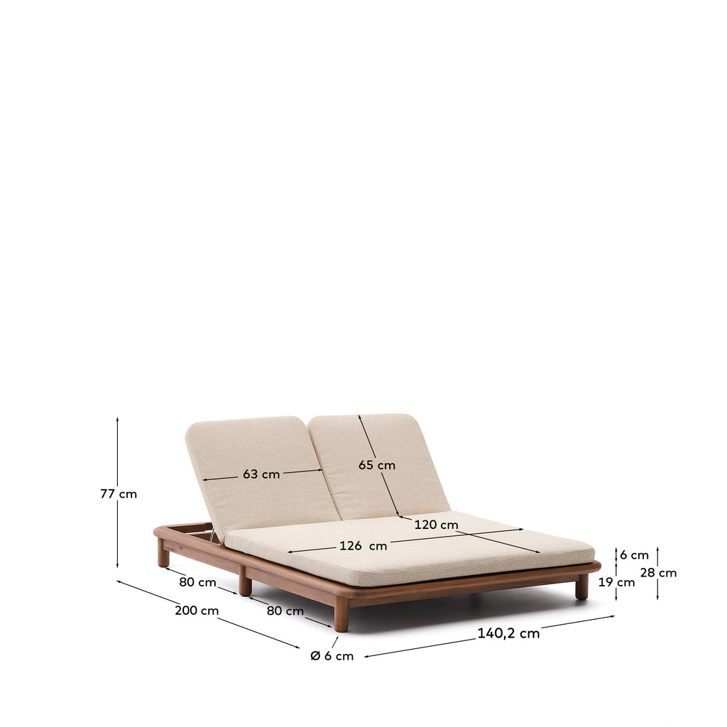 Turqueta double sun lounger made of FSC 100% solid teak wood