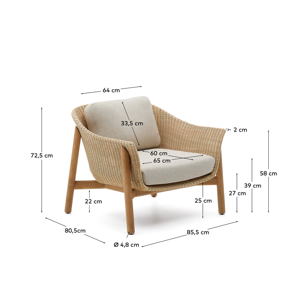 Galea armchair in FSC 100% solid teak wood and synthetic rattan