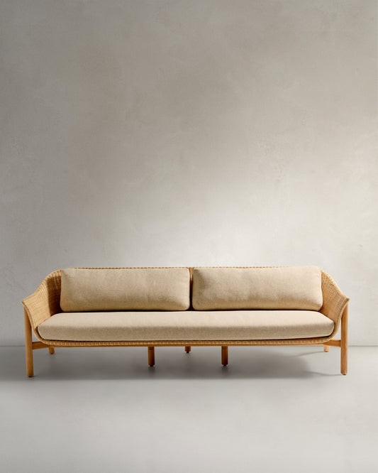 Galea 3-seater sofa in FSC 100% solid teak wood and synthetic rattan 223cm
