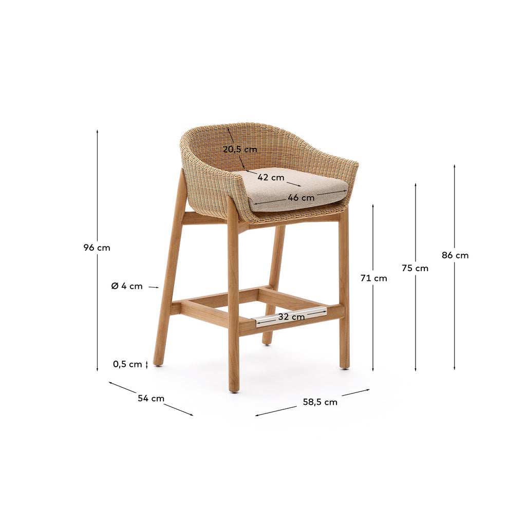 Galea stool in FSC 100% solid teak wood and synthetic rattan 75cm