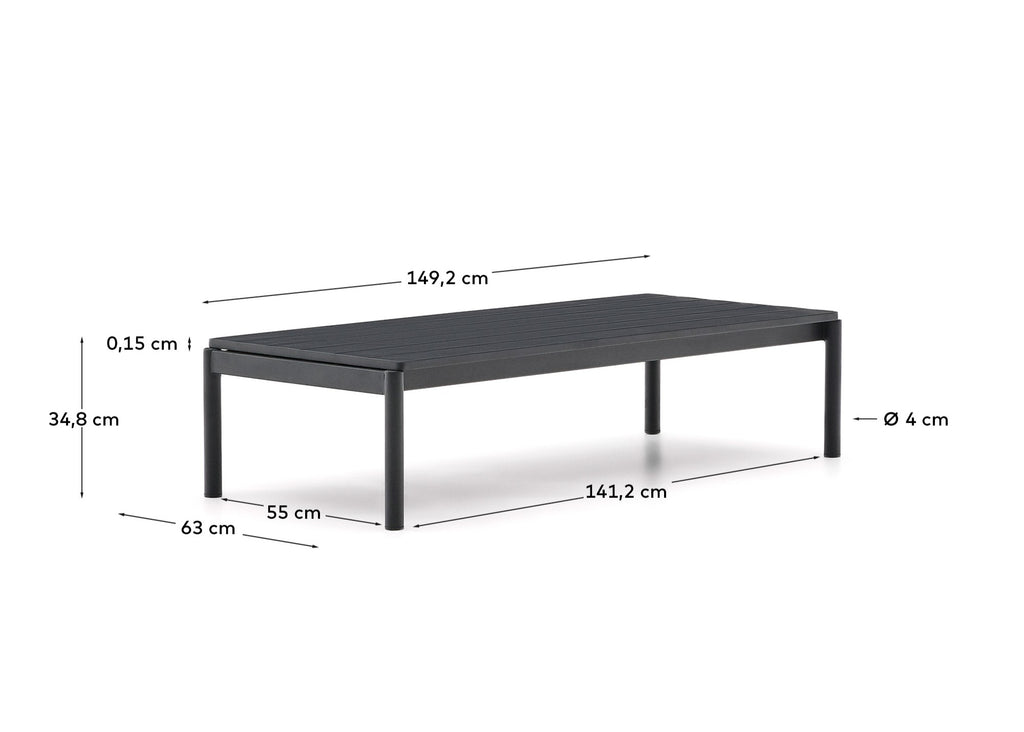 Sorells coffee table in grey aluminum 63 x 144,6 cm