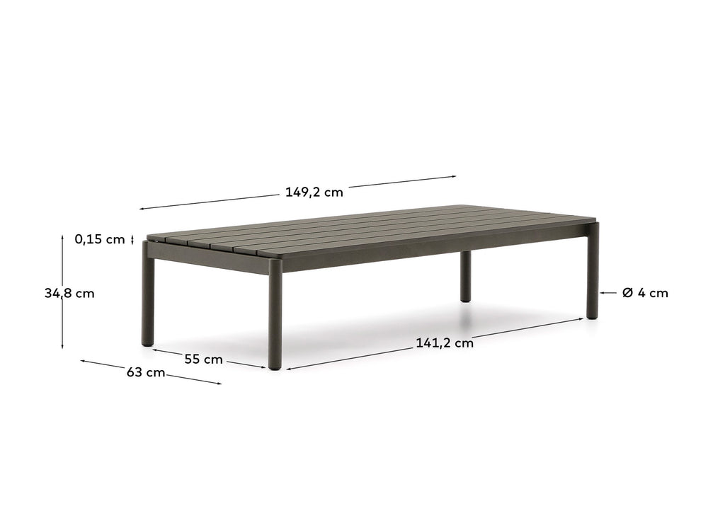 Sorells coffee table in green aluminum 63 x 144,6 cm