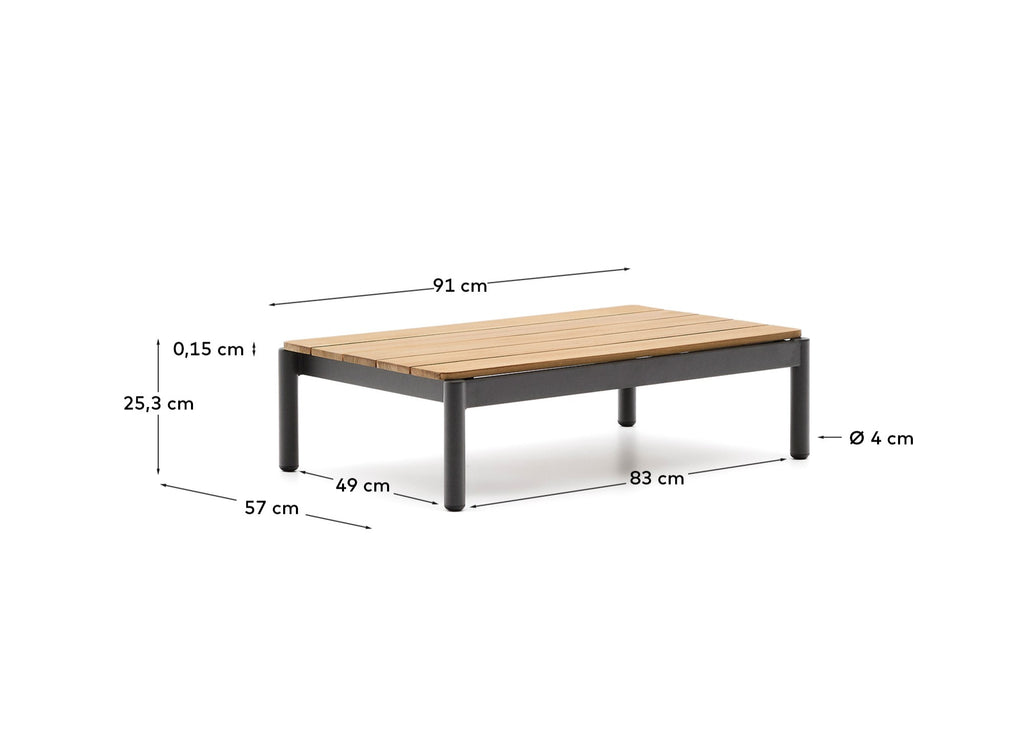 Sorells coffee table in gray aluminum and teak wood 52,4 x 91 cm FSC 100%