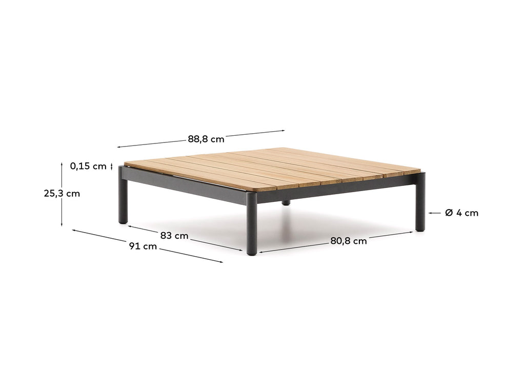 Sorells coffee table in gray aluminum and teak wood 89 x 91 cm FSC 100%