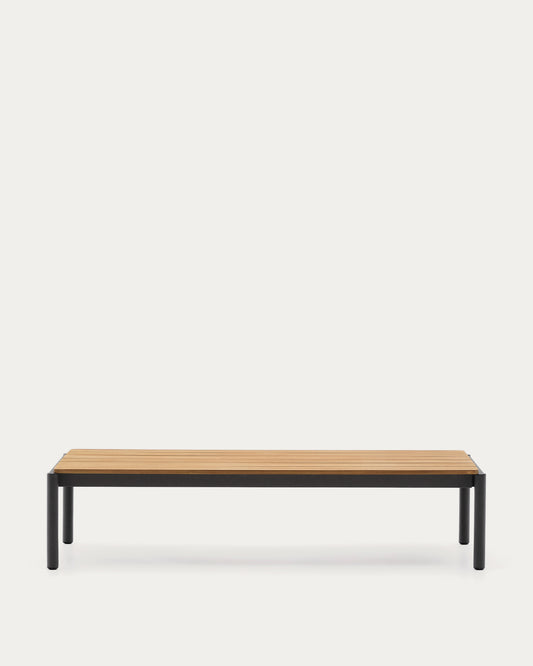 Sorells coffee table in gray aluminum and teak wood 63 x 144,6 cm FSC 100%