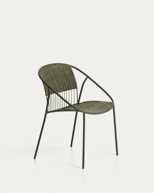Atrani stackable outdoor chair in galvanised steel and green rope