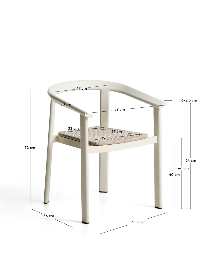 Erice stackable outdoor chair in aluminium and ecru rope