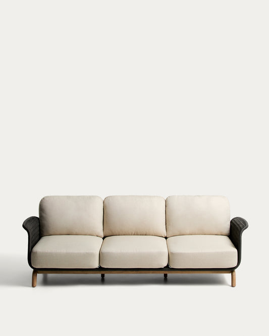 Alipa 3-seater sofa in solid acacia wood and dark grey rope cord 235 cm FSC 100%