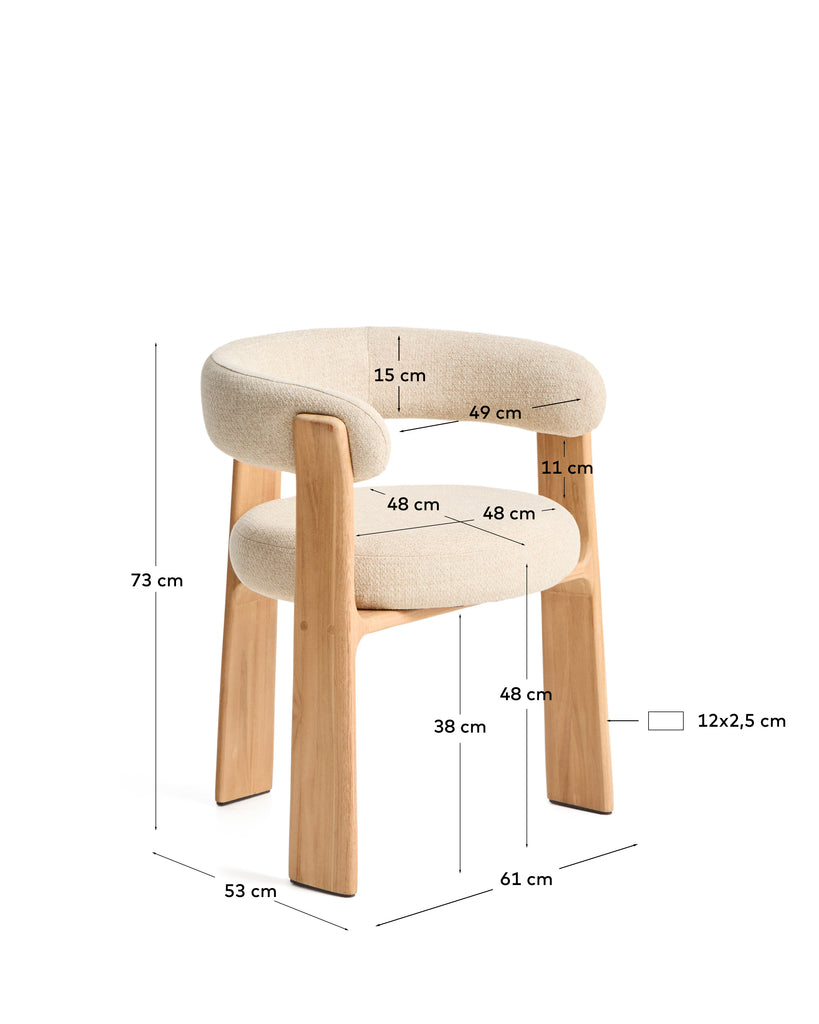 Granite 3-leg beige outdoor chair with FSC 100% solid teak wood legs in a natural finish