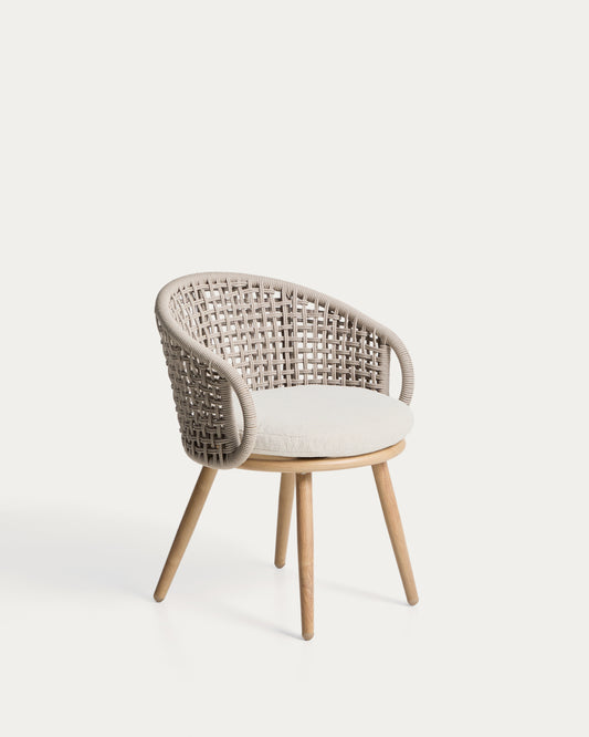 Lidario outdoor chair in wood-effect aluminium and taupe synthetic rope cord