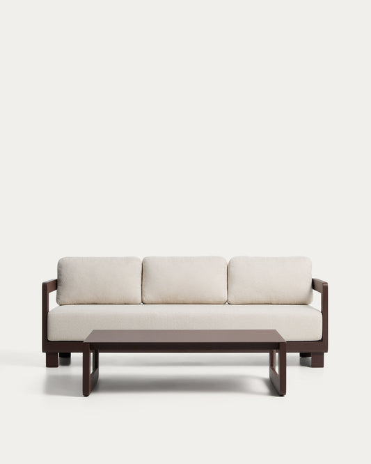 Nerano set with 3-seater sofa and coffee table in brown aluminium