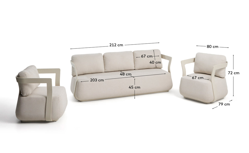 Tamaris set with 3-seater sofa and 2 armchairs in ecru aluminium