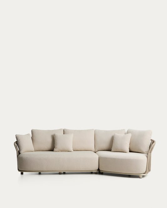 Osani 3-seater sofa in ecru aluminium and taupe rope 274 cm