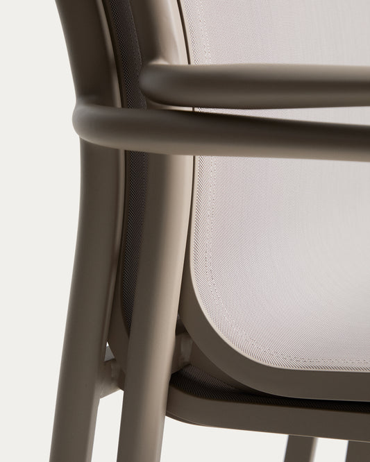 Set with Brela extendable table in taupe aluminium and 6 Luri chairs in taupe aluminium and beige texteline 205(287)x100cm