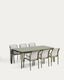 Set with Brela extendable table in green aluminium and 6 stackable Luri chairs in green aluminium and beige texteline 205(287)x100cm