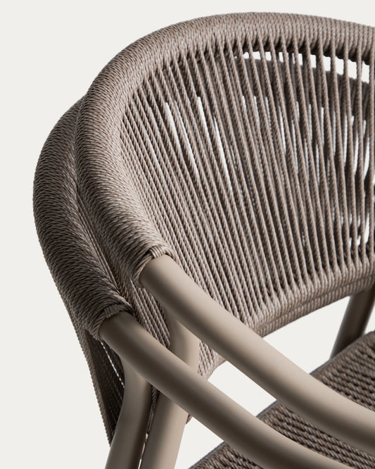 Set with Brela aluminium extendable table and 6 Livadia stackable chairs in taupe aluminium and synthetic rope cord 205(287) x 100cm