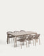Set with Brela aluminium extendable table and 6 Livadia stackable chairs in taupe aluminium and synthetic rope cord 205(287) x 100cm