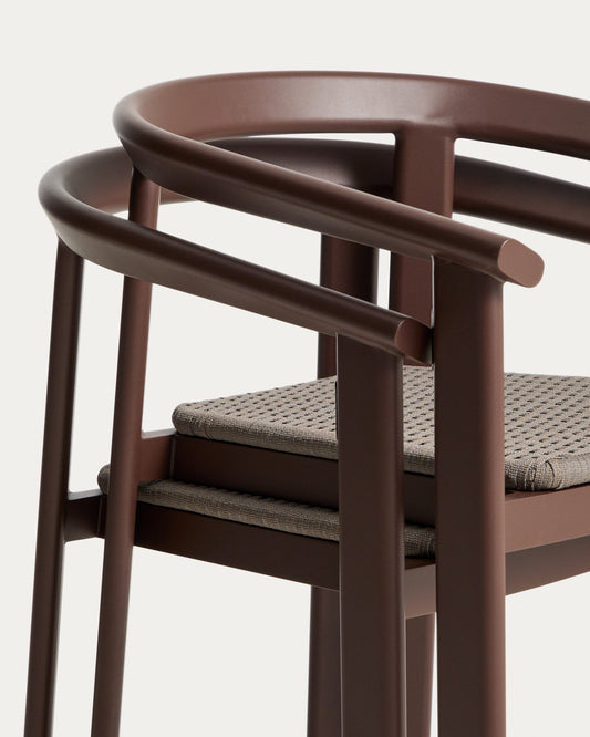 Erice set of 6 aluminium and rope cord stackable chairs and a table in brown aluminium and tempered glass 230 x 100cm