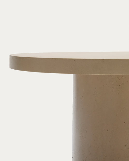 Aiguablava table set in beige concrete with 4 Nina chairs in solid acacia wood and ecru rope cord FSC 100% Ø 120cm