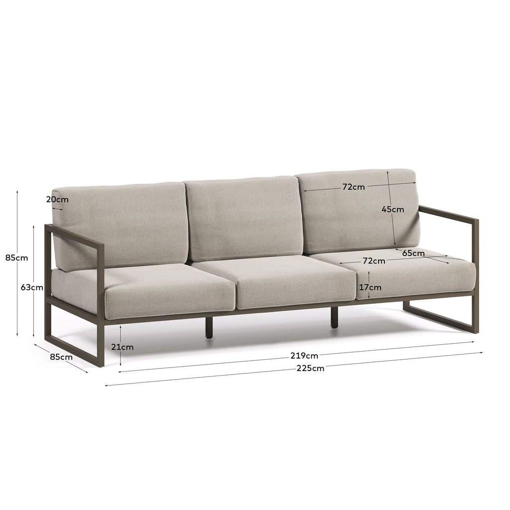 Comova 100% outdoor 3-seater sofa in light grey and green aluminium, 222 cm