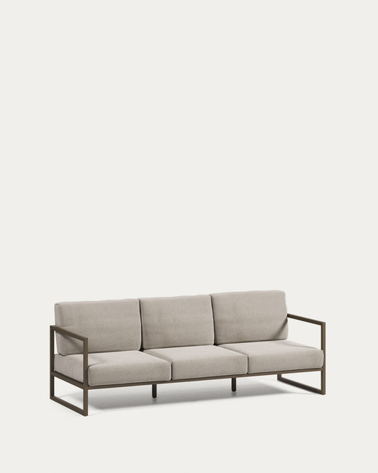 Comova 100% outdoor 3-seater sofa in light grey and green aluminium, 222 cm