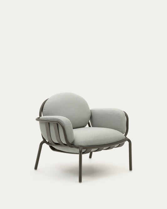 Joncols outdoor armchair with grey upholstery and aluminium with green painted finish