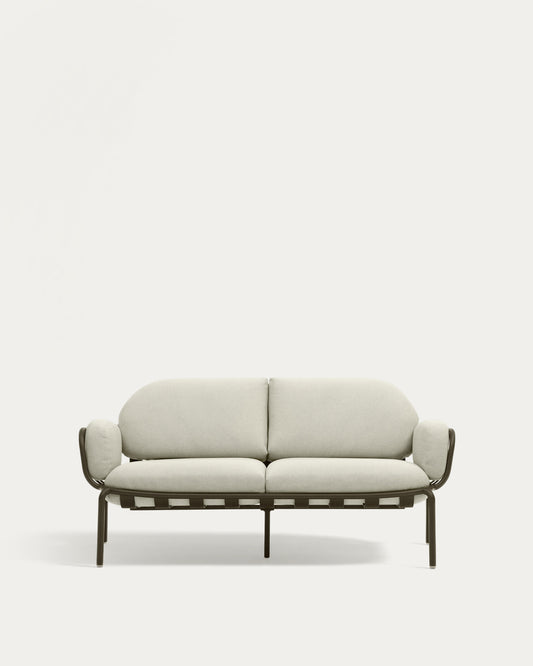 Joncols outdoor 2-seater sofa in aluminium with green painted finish and beige cushions 164cm