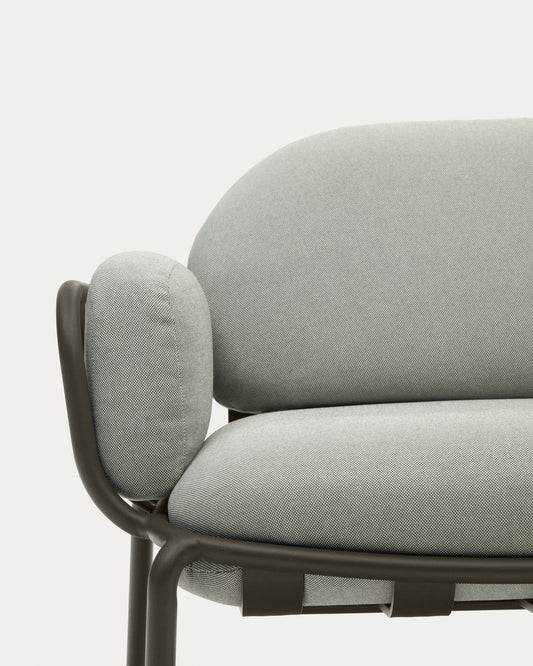 Joncols outdoor 3-seater sofa in aluminium with green painted finish and grey cushions 224cm