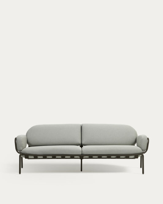 Joncols outdoor 3-seater sofa in aluminium with green painted finish and grey cushions 224cm