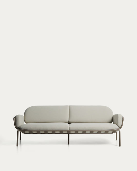 Joncols outdoor 3-seater sofa in aluminium with taupe painted finish and beige cushions 224cm