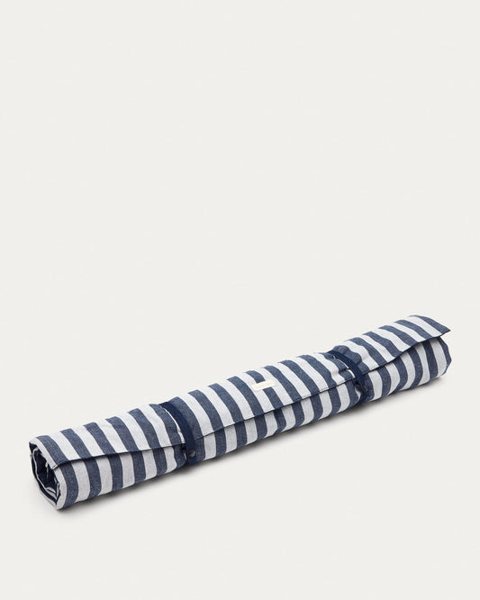 Tabby 100% cotton portable pet blanket with blue and grey stripes, 80 x 100 cm