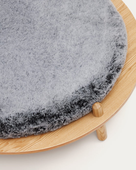 Bunola bed for pets made of ash plywood and cushion in grey fur, Ø 70 cm